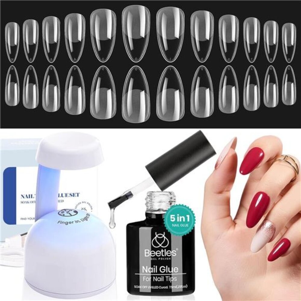 Gel Nail Kit Easy Nail Extension Set Etch X Nail Tips 500Pcs Half Matte Pre-file